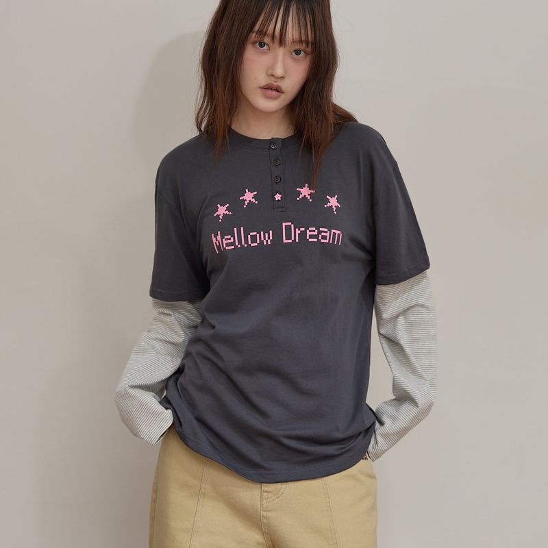 MELLOW DREAM Stripe Layerd T-shirt