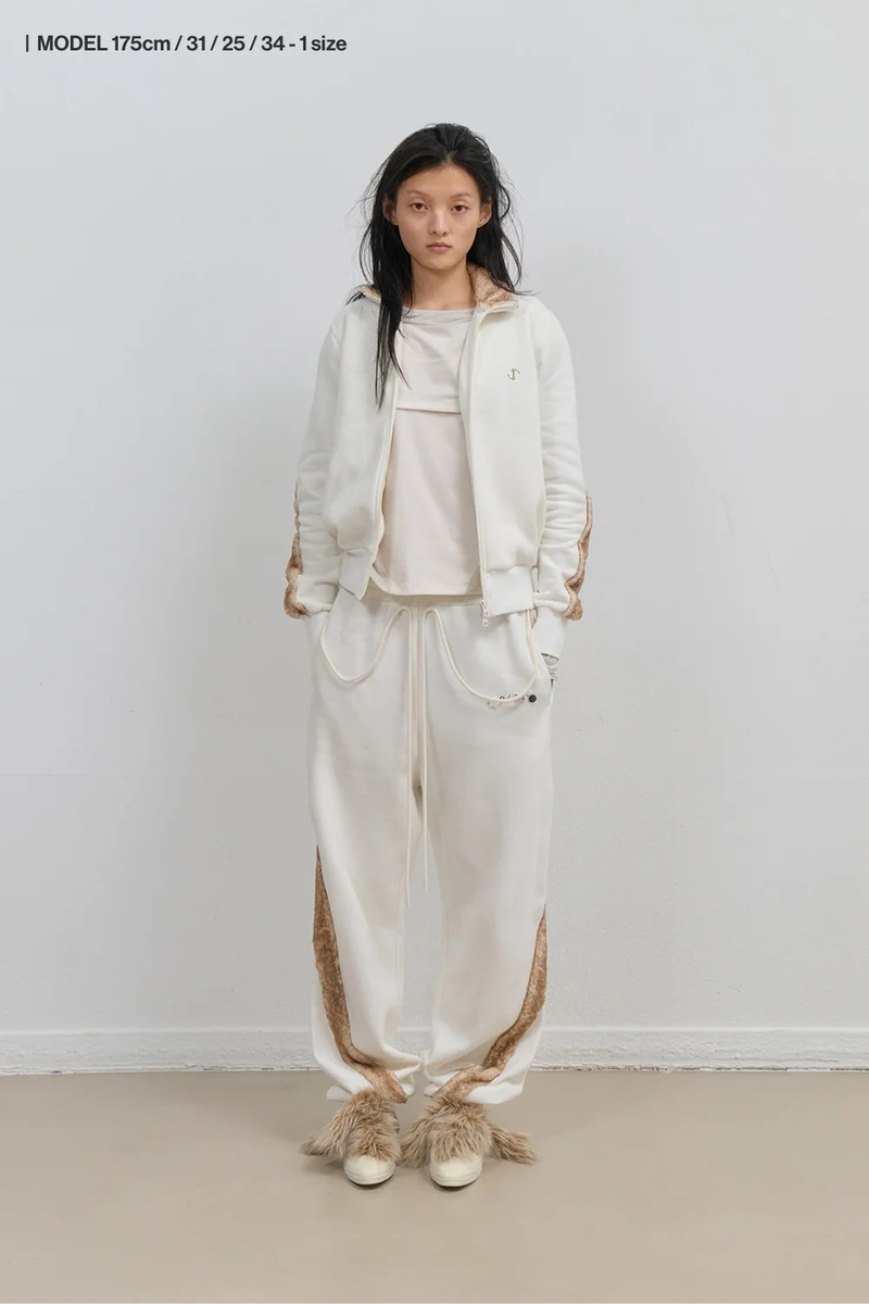 Fur Trim Jersey Zip-up / Ivory