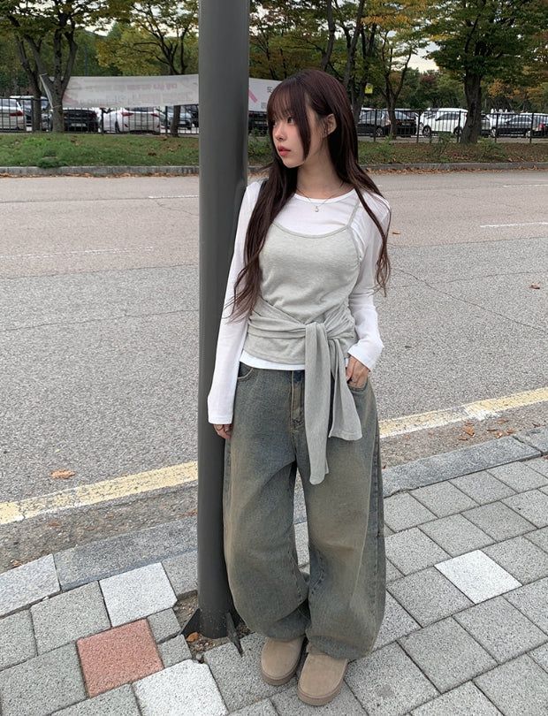 Nipper Cut Balloon Denim Wide Pants