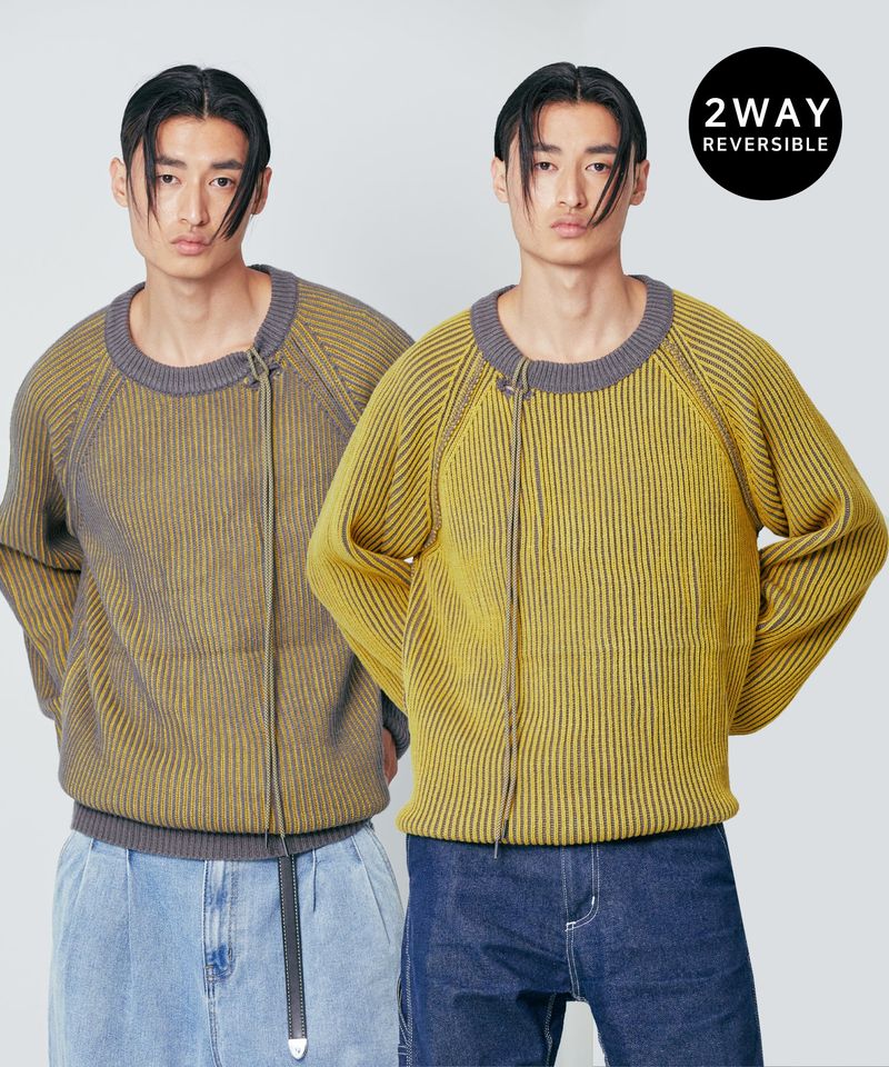 S SY（エスエスワイ）の「dublin reversible loose fit raglan knit yellow grey（Tops）」