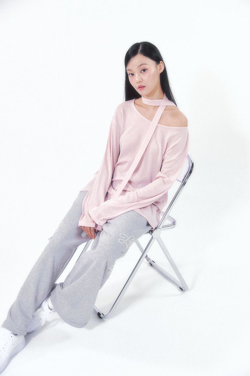 Knit Tie Long Sleeve Set Pink