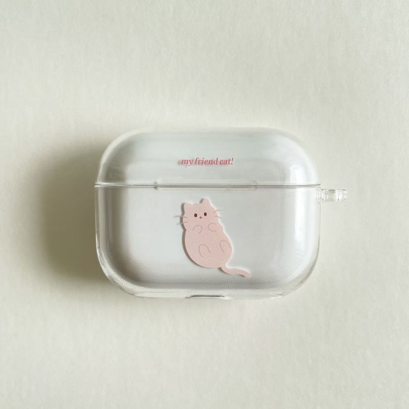 pink cat clear hard airpods case