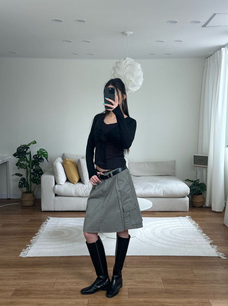 washed cargo midi skirt