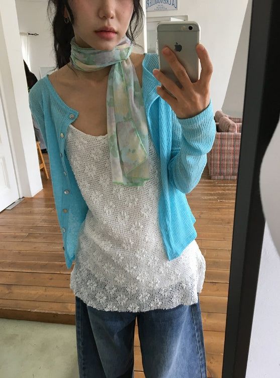 Macy Summer See-Through Ribbed Slim-Fit Cardigan