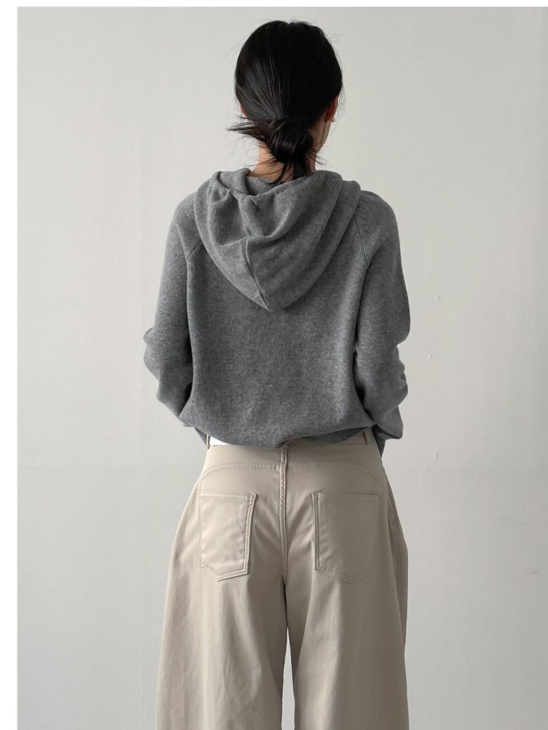 [wool 55%] Mini Hole Raglan Hooded Knit