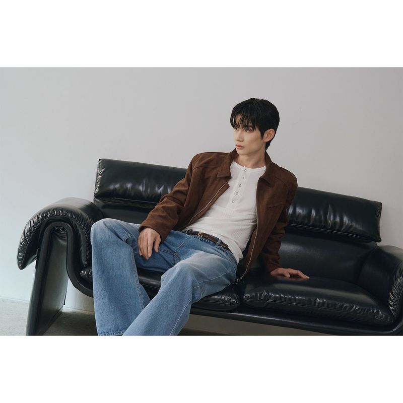 Suede crop biker jacket(Brown)