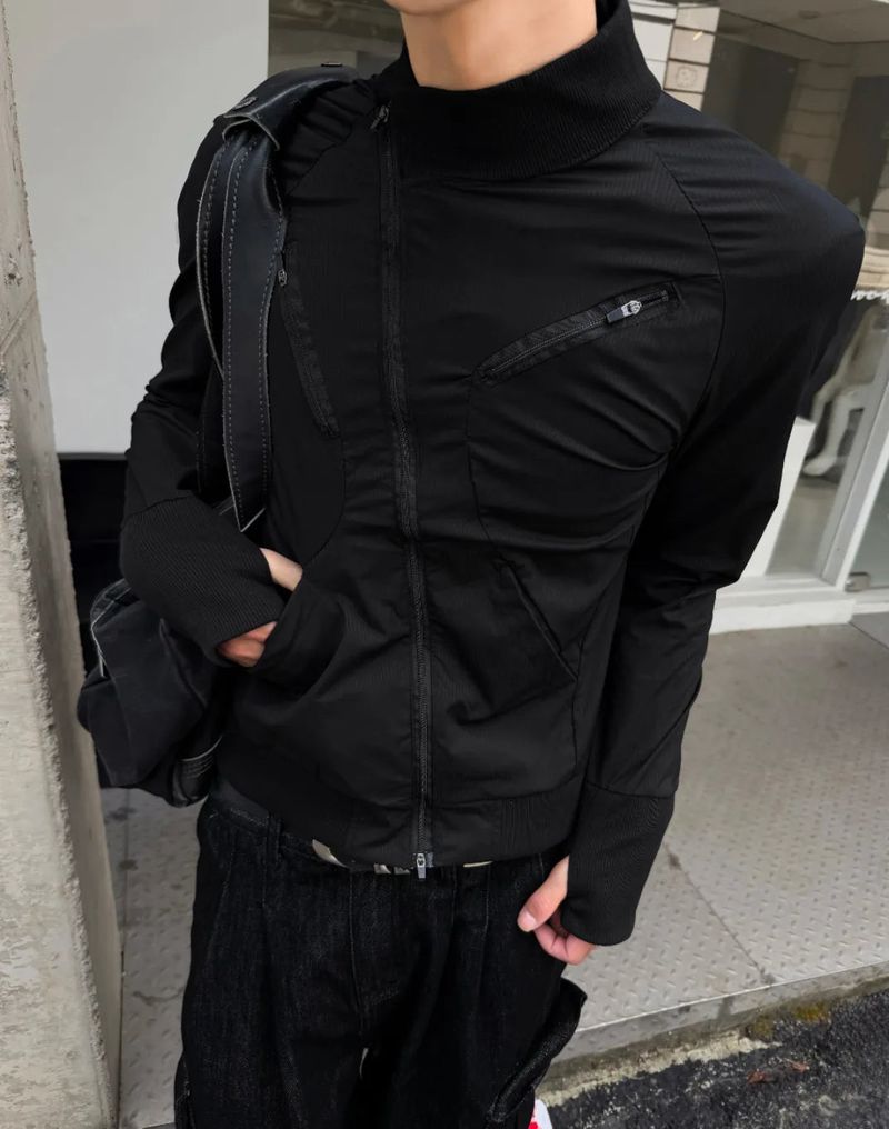 Asymmetric High-Neck Slim-Fit Zip-Up