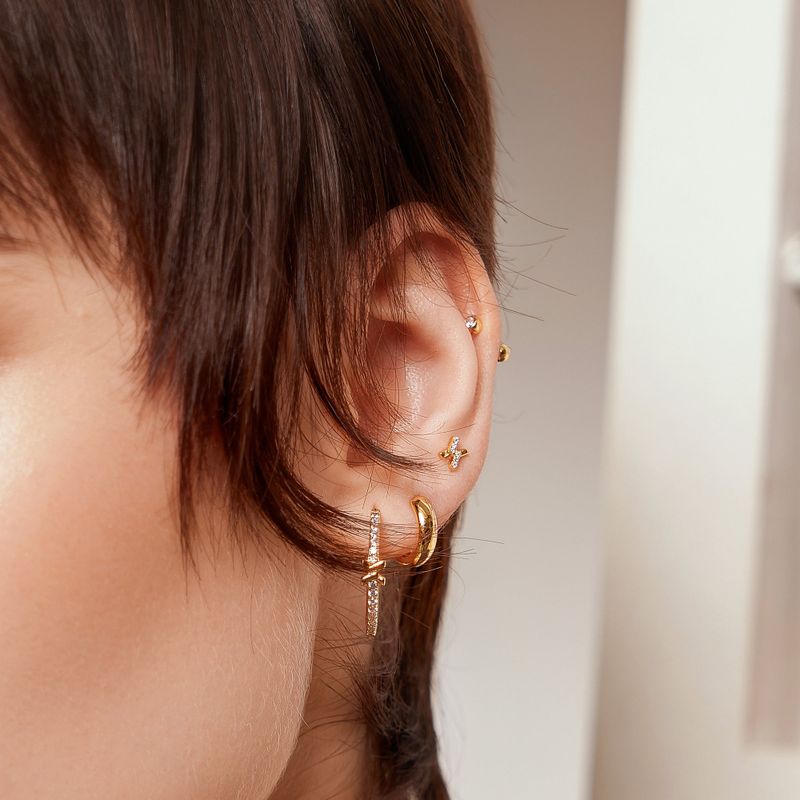 Gold Cross Hoop 925 Silver Ring Earring E061-14G