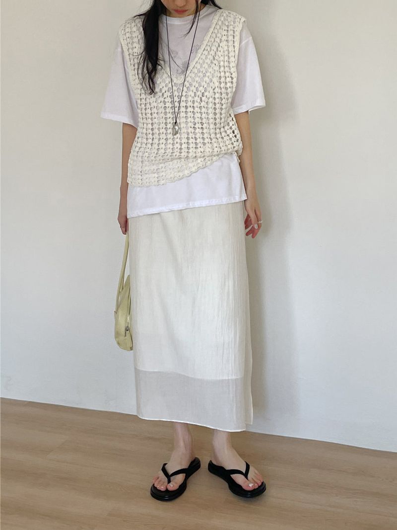 Popcorn Lace-up V-Neck Knit Vest