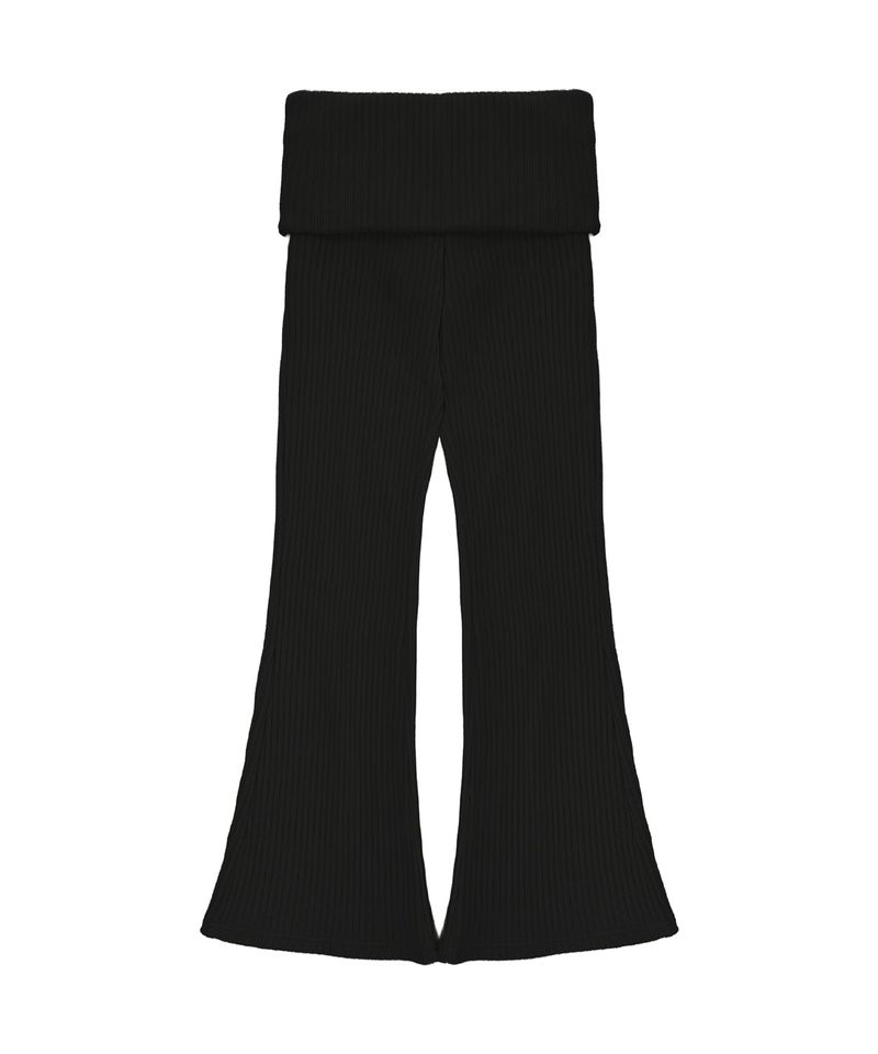 C FOLD BANDING RIBBED FLARE PANTS_BLACK