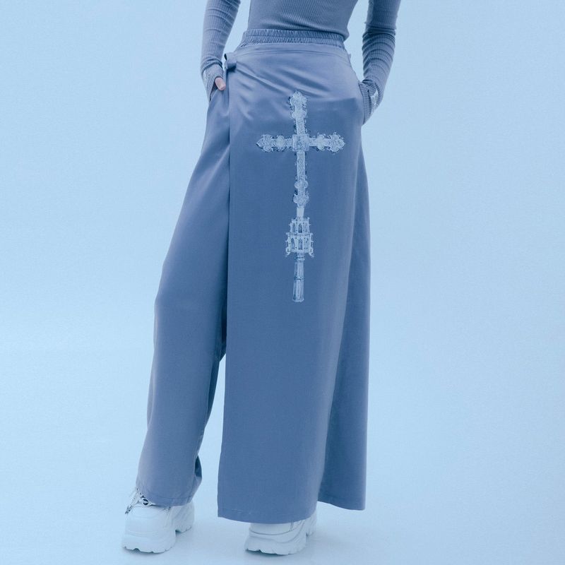 1 0 cross wrap skirt pants - GREY