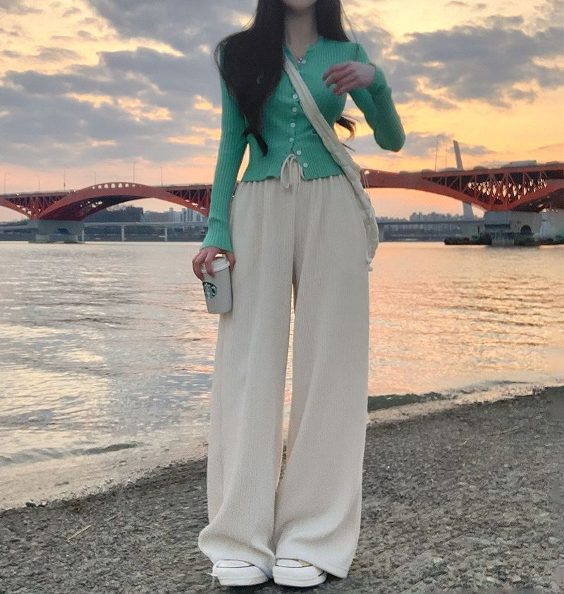 [BELLIDE MADE] Cloud Rib Rubber Waist Wide Pants