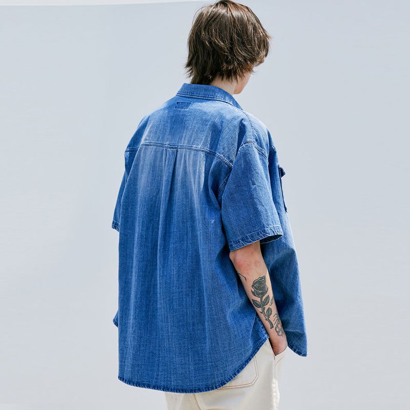 WASHED DENIM WESTERN SHIRT BLUE