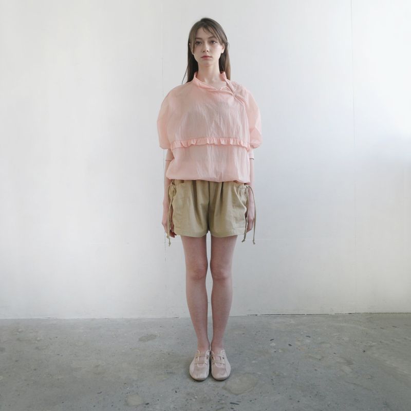 Pink Nylon Ruffle Blouse