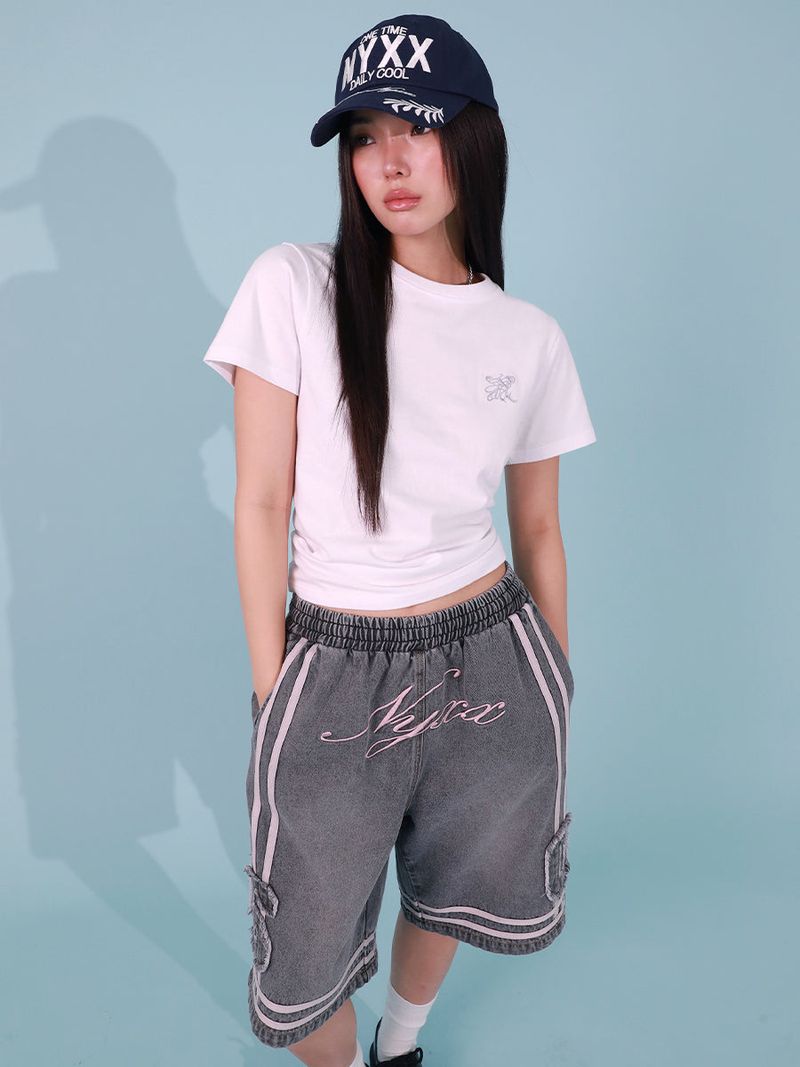 BASKETBALL DENIM HALF PANTS (GREY)