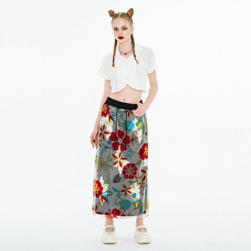 Summer Mesh Sweat Skirt [White Butterfly]