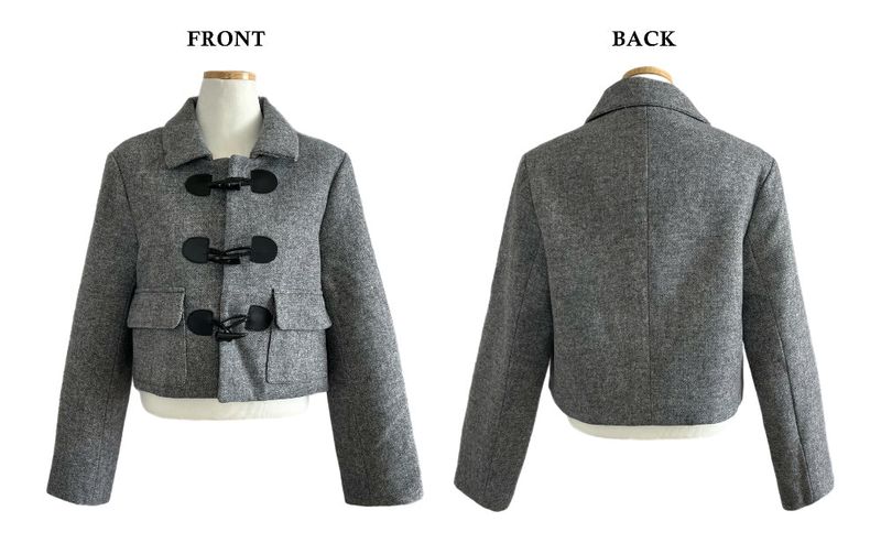 British Gray Duffel Button Quilted Crop Coat