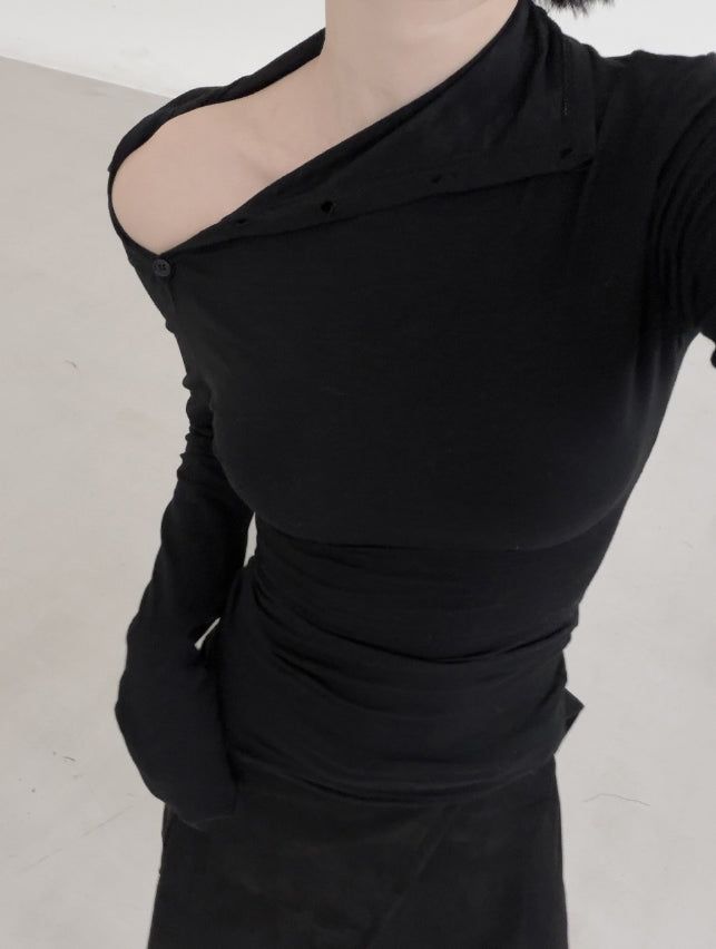 Open Button Slim Turtleneck