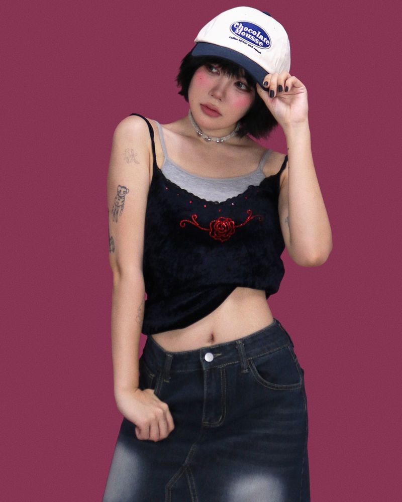 popping denim long skirt