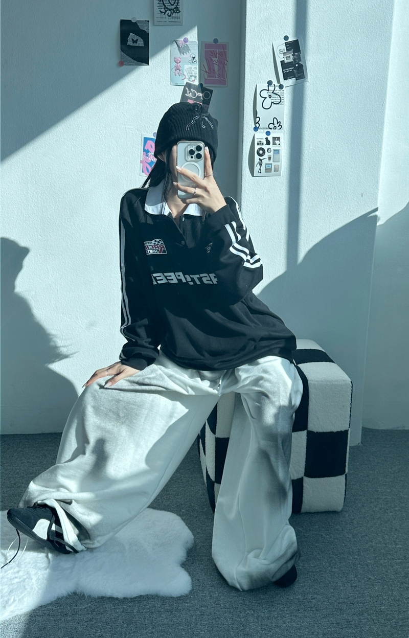 RAGLAN THREE-STRIPE COLLAR SWEATSHIRT🖤🩶🤍 - 3 COLORS