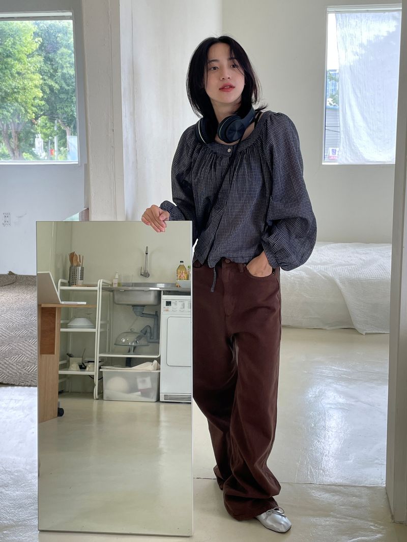 Twill wide cotton pants