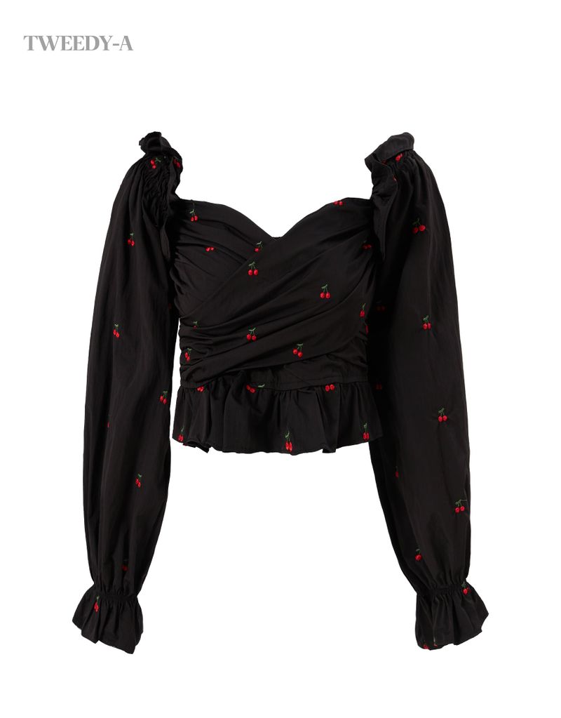 TWEEDY-A（ツウィーディア）の「Cherry embroidered off-shoulder blouse Black（Tops）」