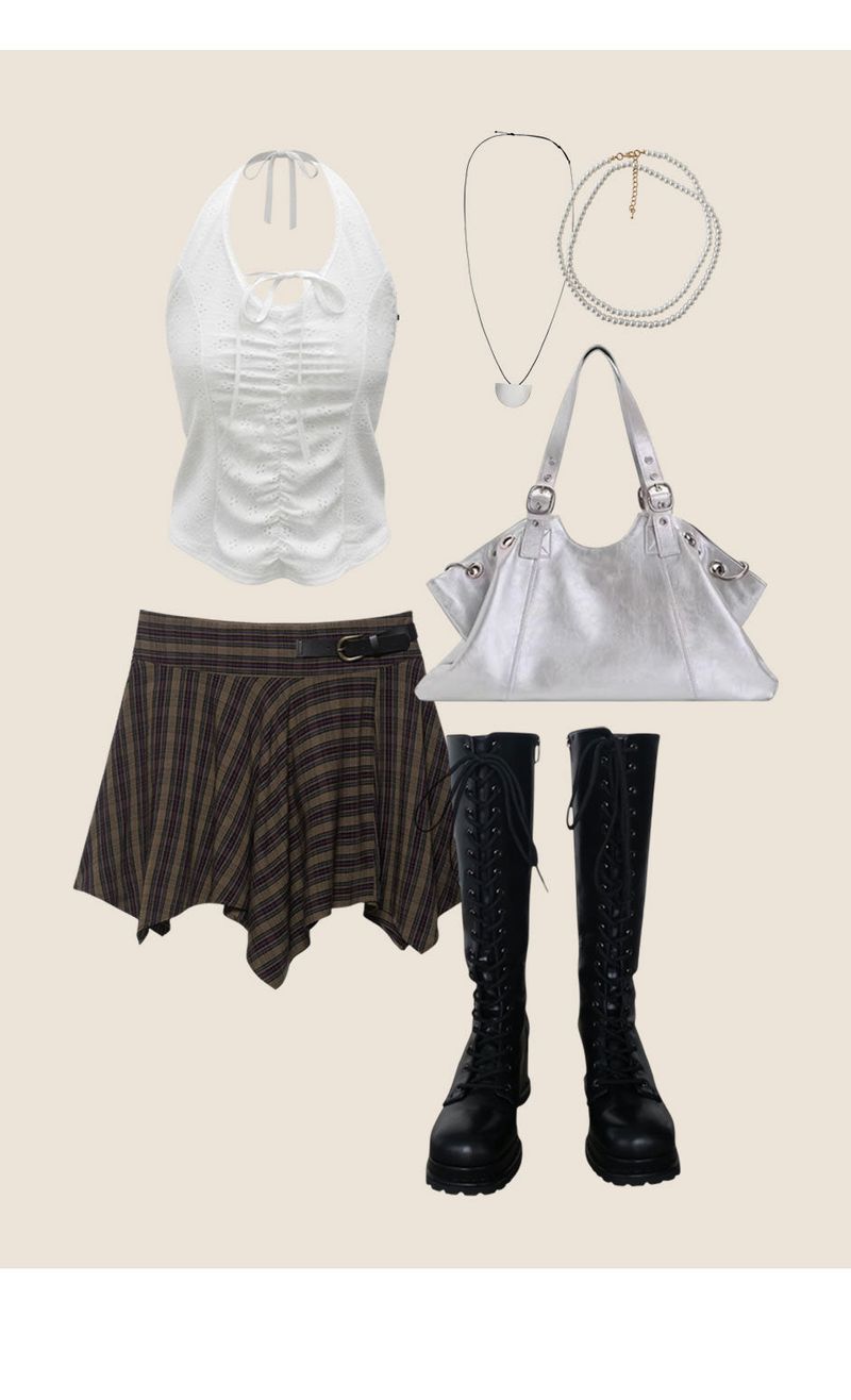 VINTAGE STRIPE ASYMMETRICAL BUCKLE WRAP SKIRT