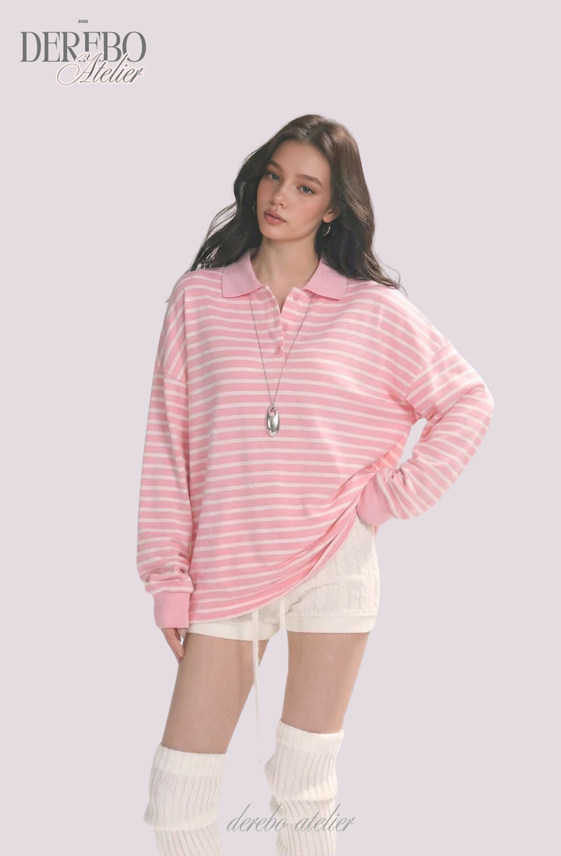 Pink Stripe Loose Collar Tee