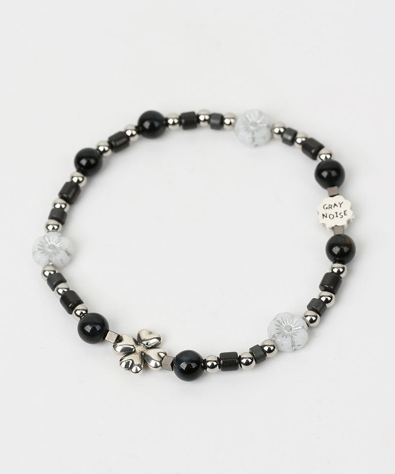 Clover beads stone bracelet BK (925 silver)