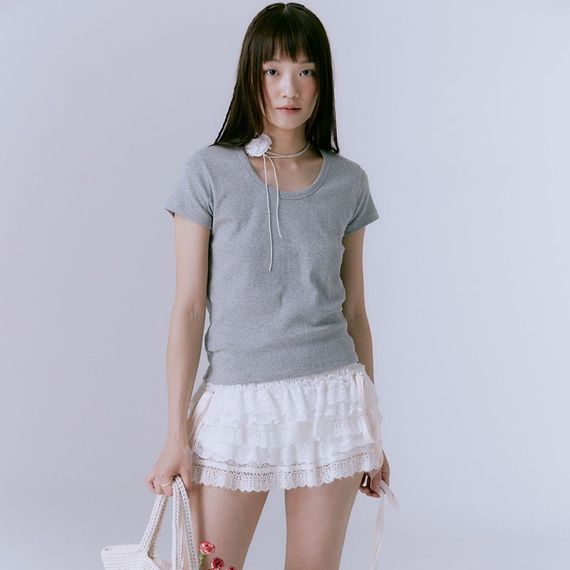 90's curved t-shirts (MELANGE GREY)