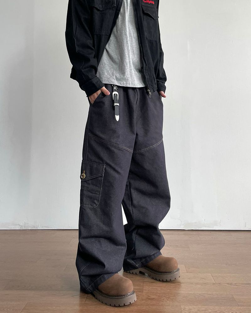 Button Non-fade Cargo Denim Pants