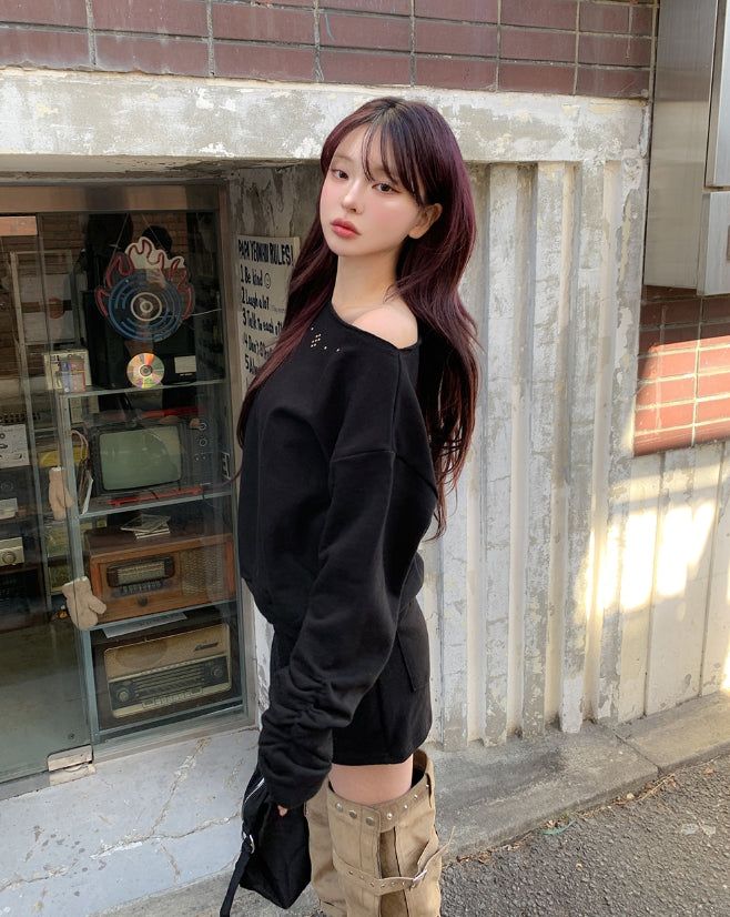 Bohem Stud Off-Shoulder Sweatshirt
