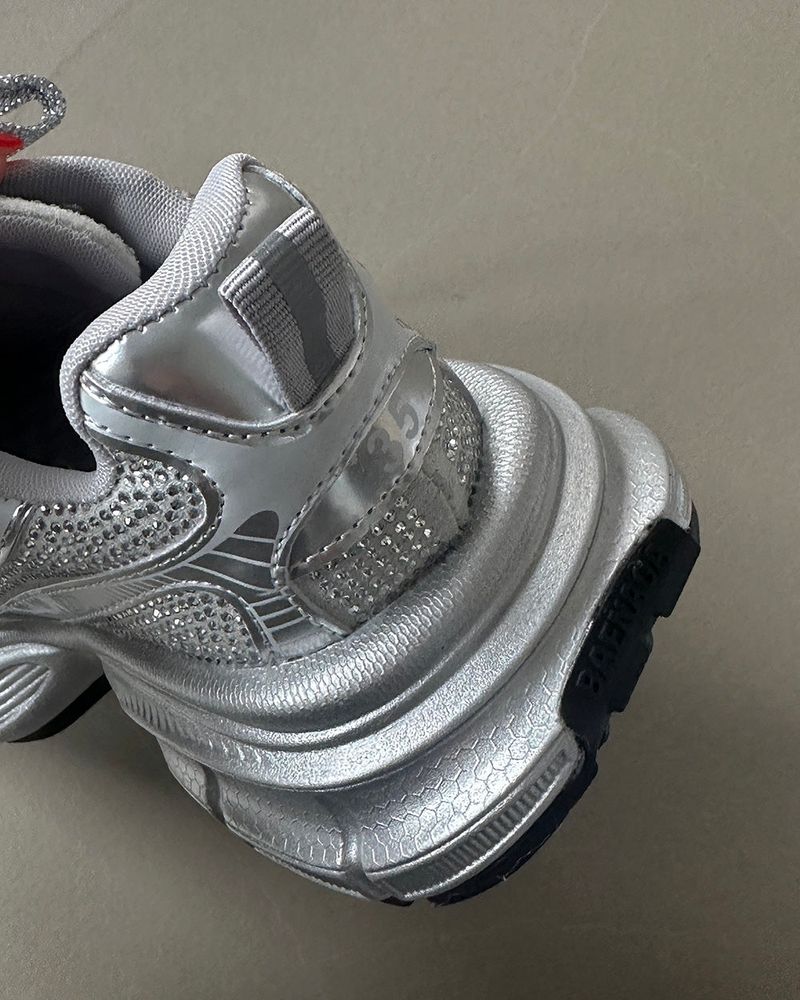 Cubic Silver Cowhide Hoop Sneakers