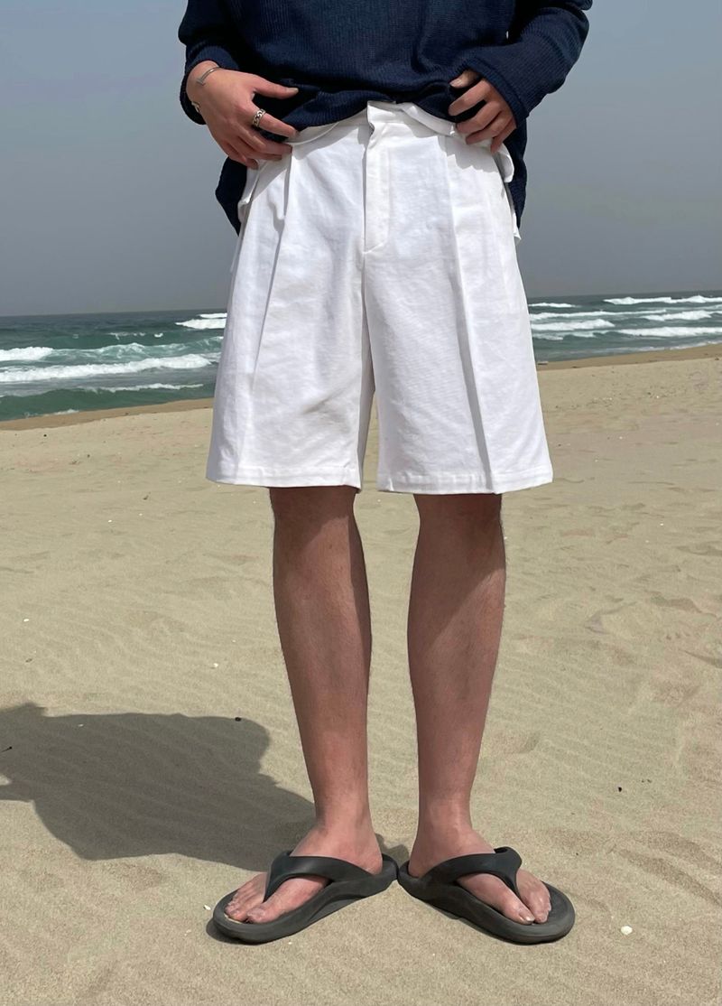 PORT COTTON TWO TUCK HALF PANTS(5COLOR)