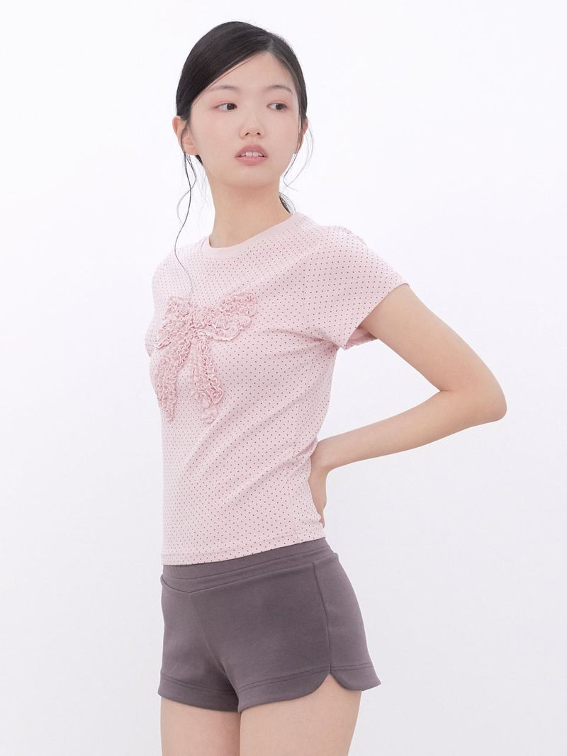 Dot Frill Ribbon T-Shirt (PINK)