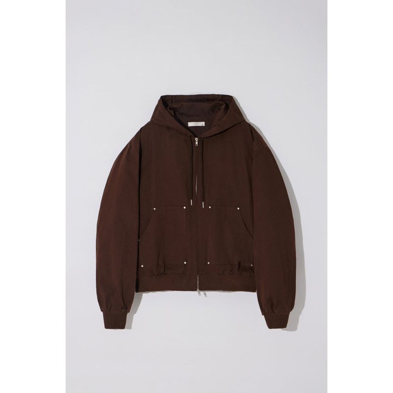 Dummy Rivet Crop Cotton Hooded Jacket 2C