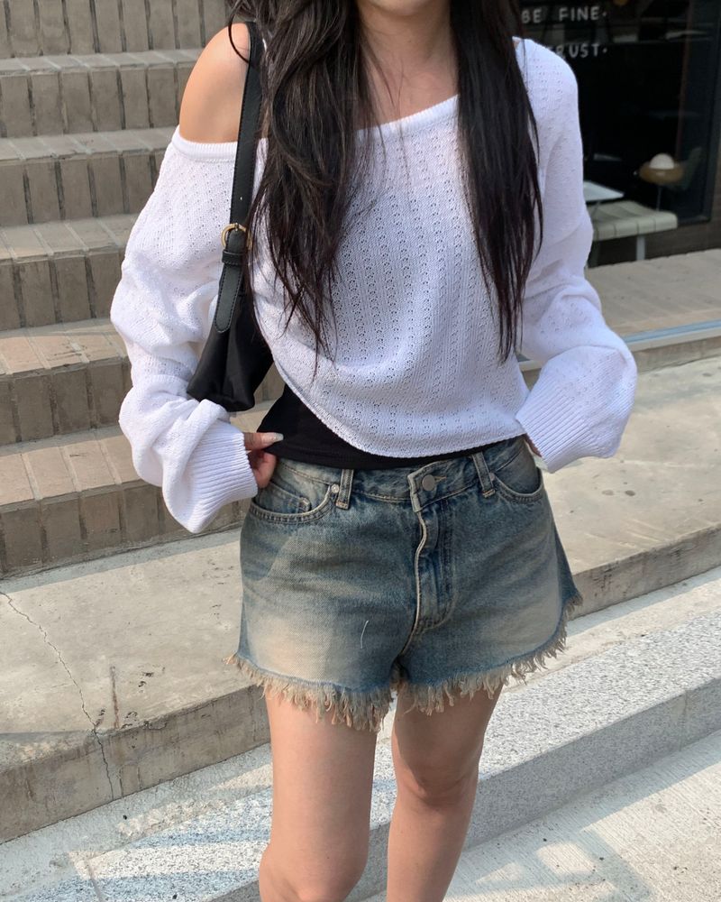 Fringe denim shorts