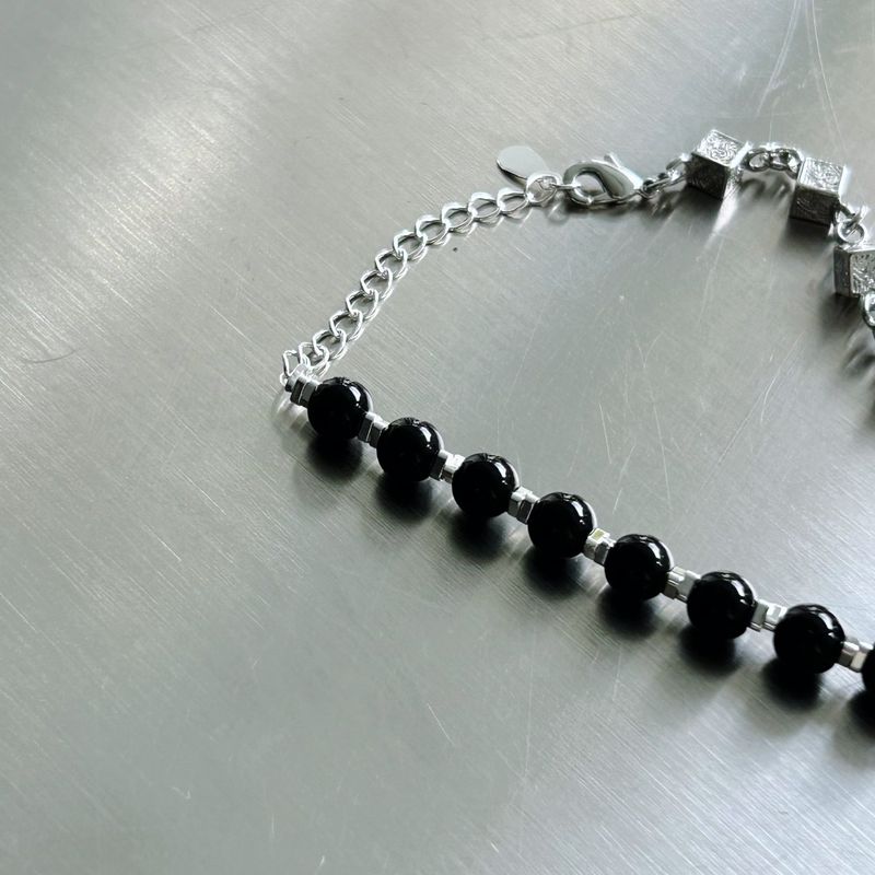 Obsidian Cube Structure Bracelet