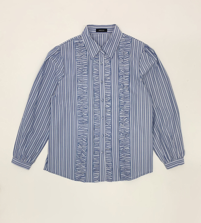 Stripe Frill Blouse (blue)