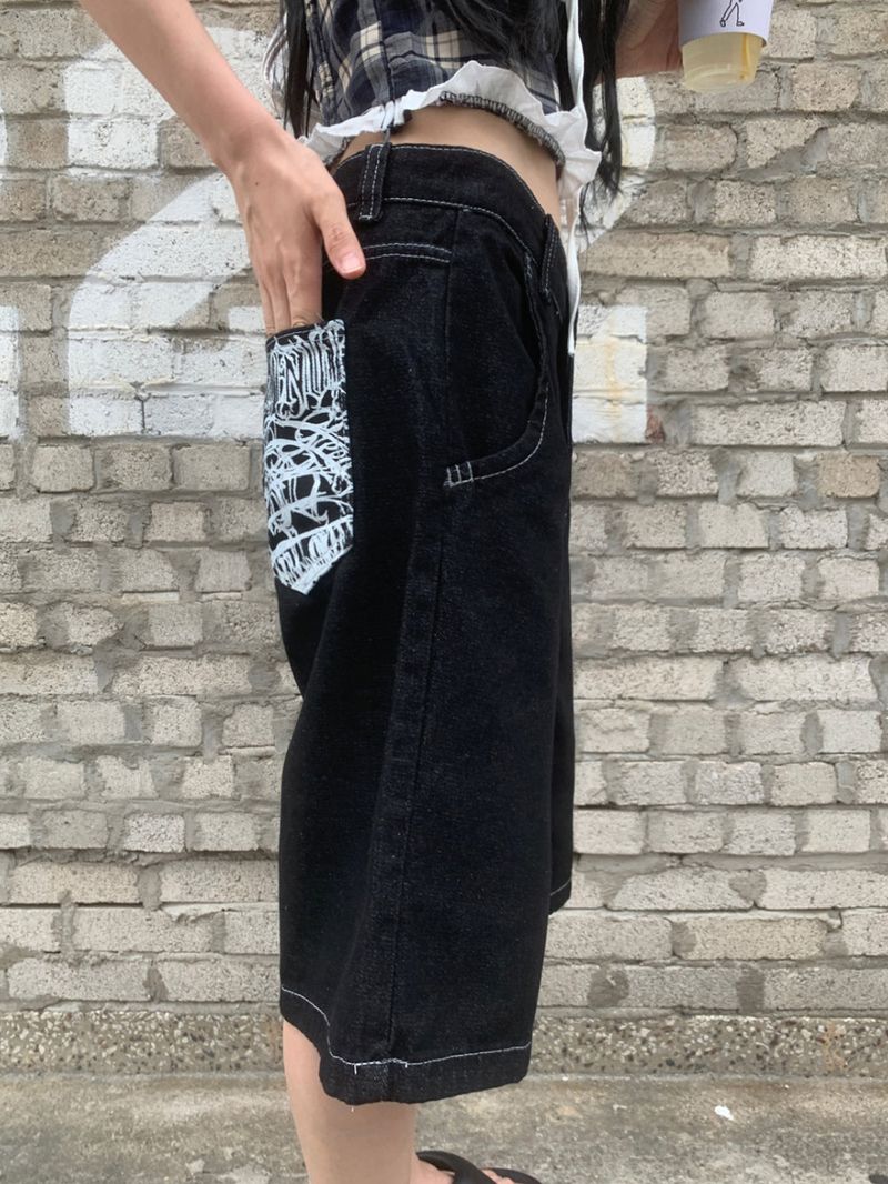  [🖤MD PICK] Backline Back Point Bermuda Denim Pants (Black)