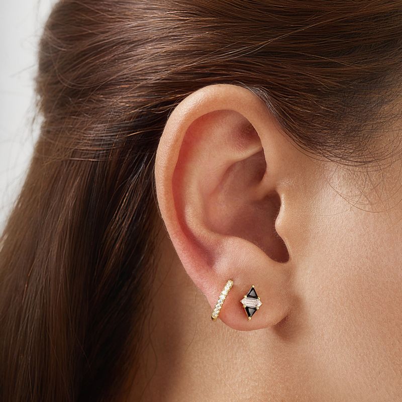Triangle Black and White 925 Silver + 14k gold plating Stud Earring E059-07G