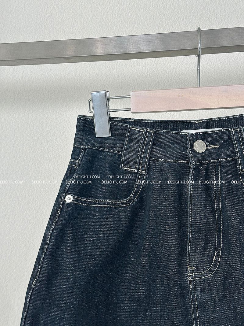 a raw paper stitch jean skirt