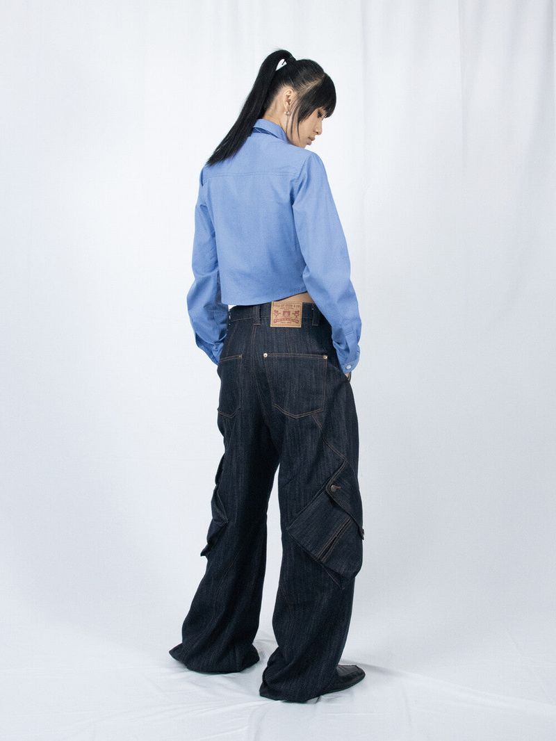 Crop Double Collar Shirts (Sky Blue)
