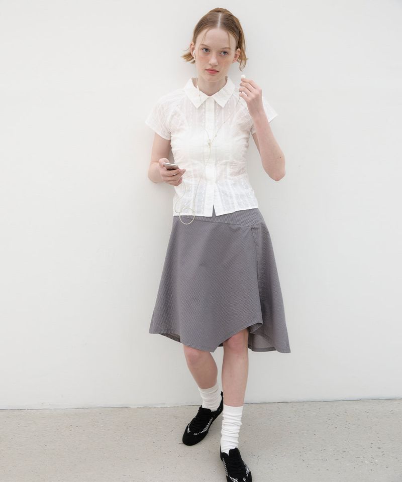 Striped Asymmetric Skirt - Grey