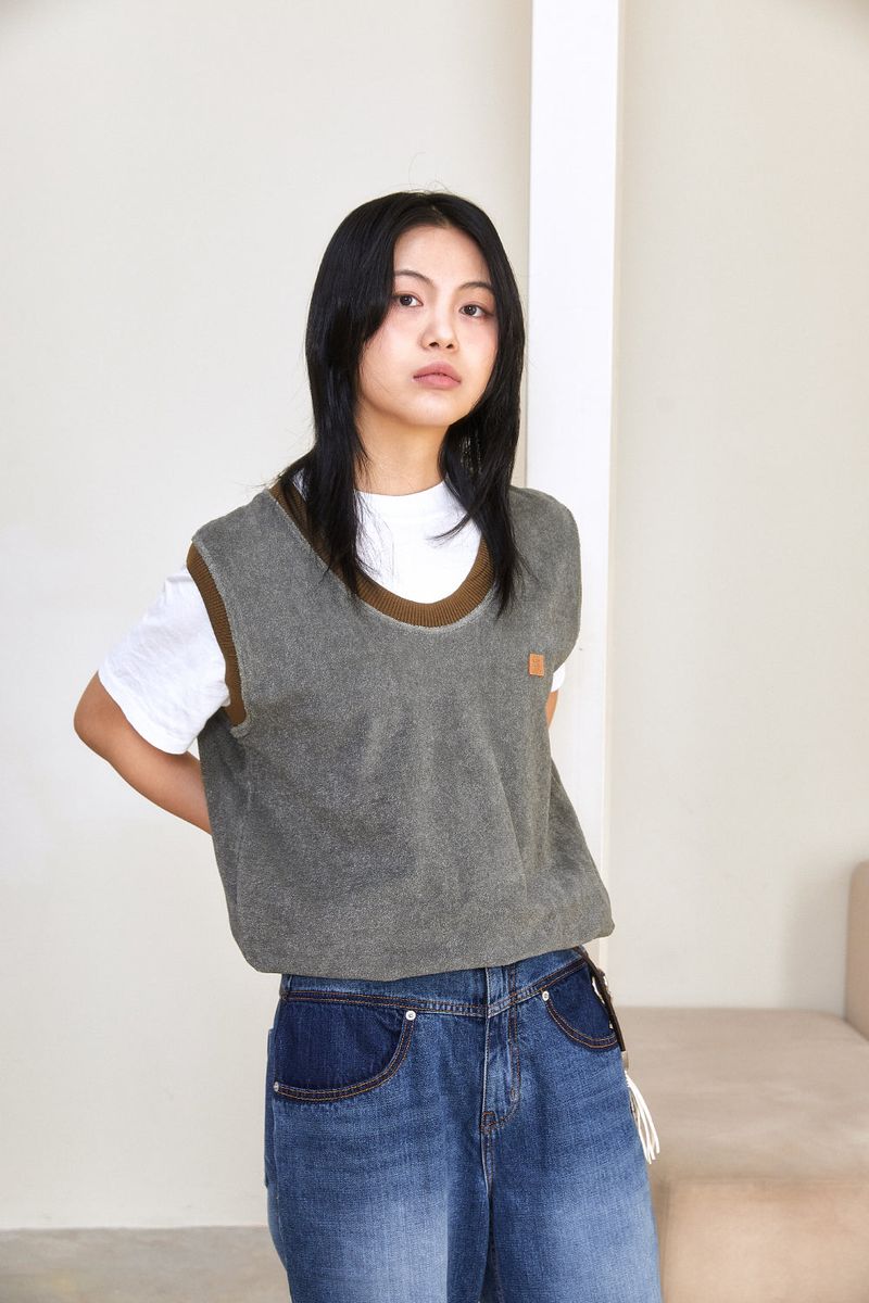 ALARM VINTAGE TERRY VEST CHARCOAL_WOMAN