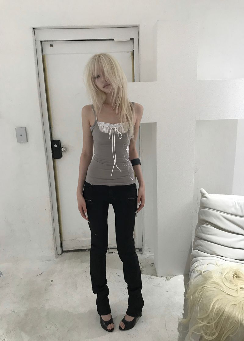STRING SHIRRING SLEEVELESS(DUSTY PURPLE)