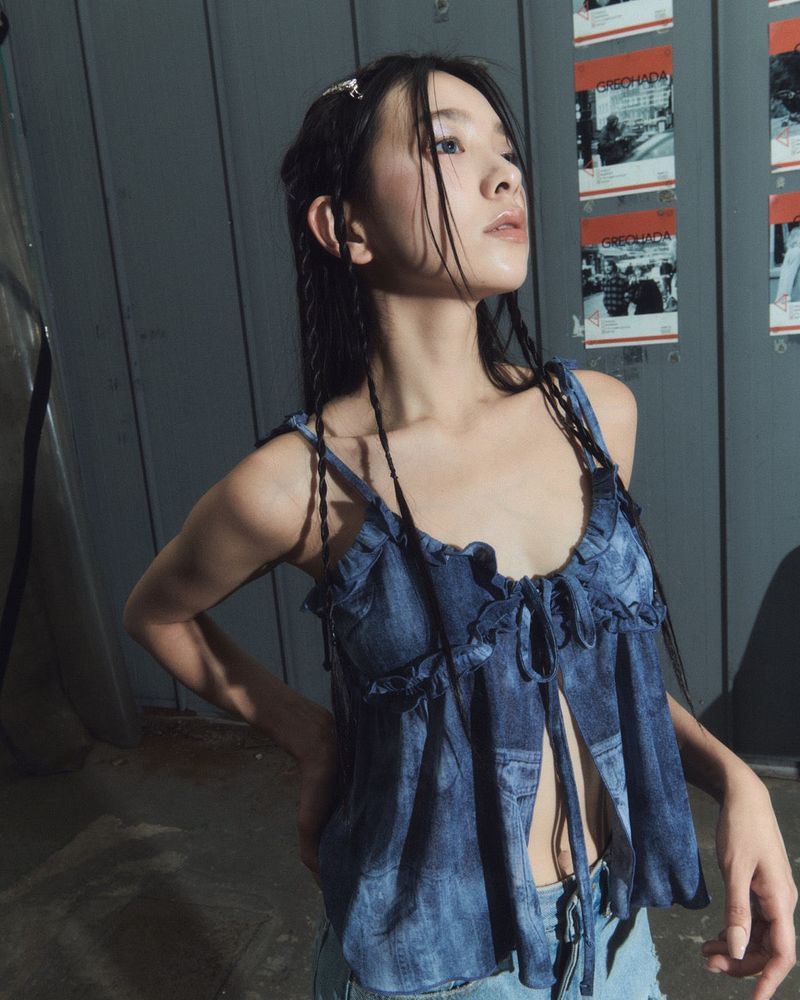 frill open bl - denim