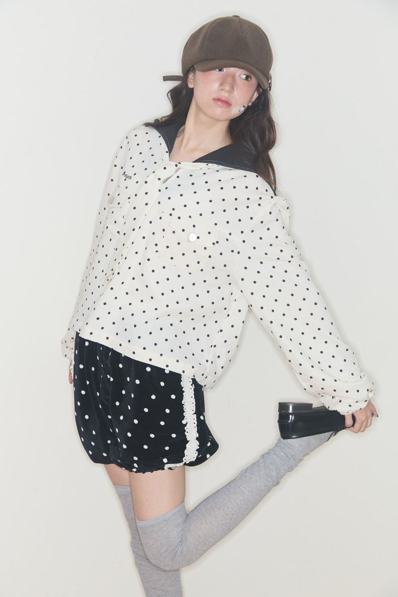 POLKA TERRY PUMPKIN PANTS (BLACK)