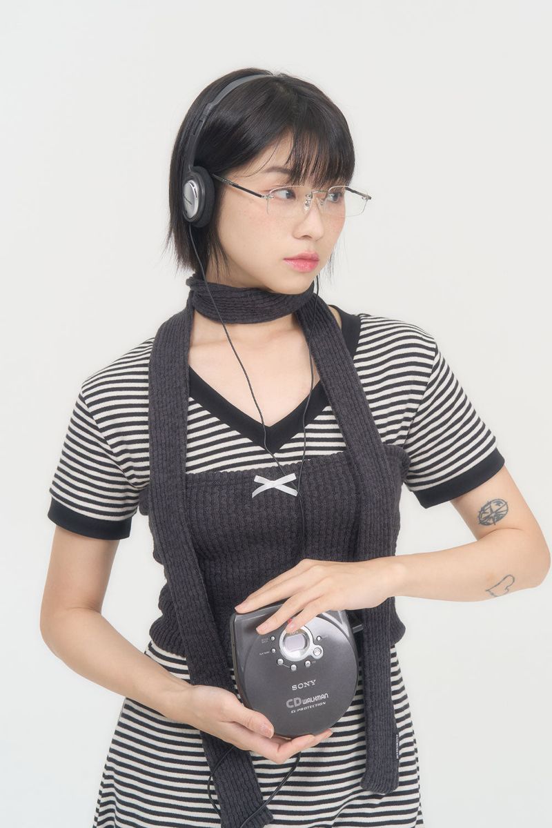 RIBBON KNIT TUBE TOP (CHARCOAL)