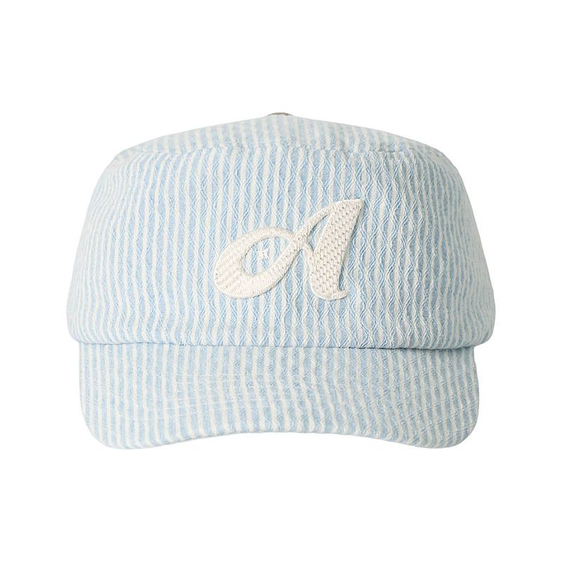 Argyle Stripe Denim Pillbox Cap (Light Blue Denim)